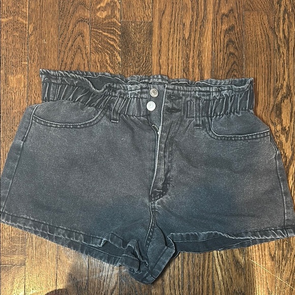 Women's Paperbag Black Denim Shorts - Picture 4 of 4